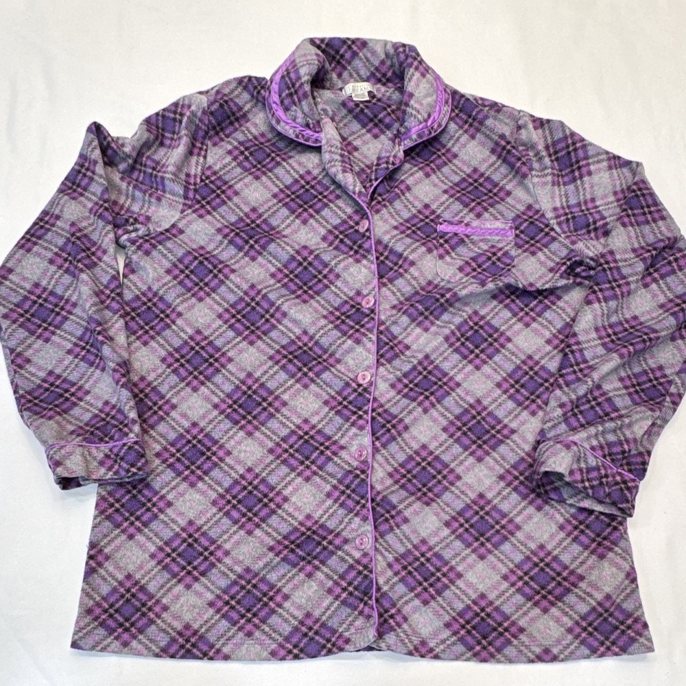 Celestial Dreams Women's XL Soft Purple/Gray Plaid Fleece Button Pajama Top